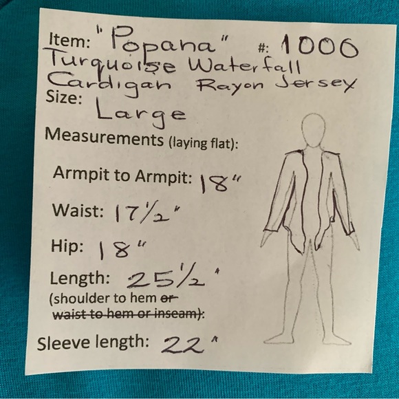 🔥5/$20🔥 “Popana” Turquoise Stretch Rayon Cardigan and Tee Tunic size M & L - Picture 8 of 10